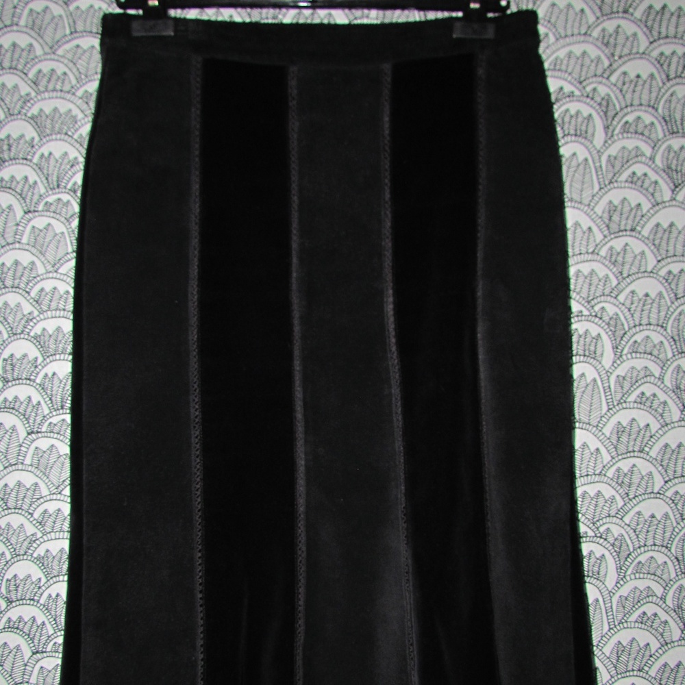 CHAIKEN Black Suede and Velvet Midi Skirt